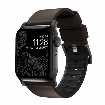 Nomad Waterproof Δερμάτινο ACTIVE Strap Pro για Apple Watch SERIES - 42/44/45/46/49mm ULTRA 1/2 - ΚΑΦΕ ΜΑΥΡΟ - NM1A4mBNW0